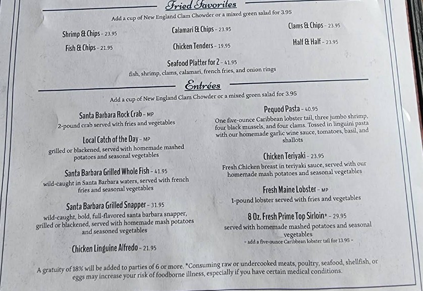 Moby Dick Restaurant Menu | Fresh Seafood & Ocean Views in Santa Barbara